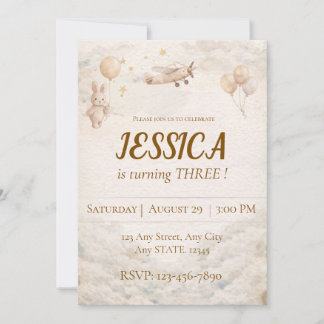Invitation d'anniversaire de lapin d'avion Boho po