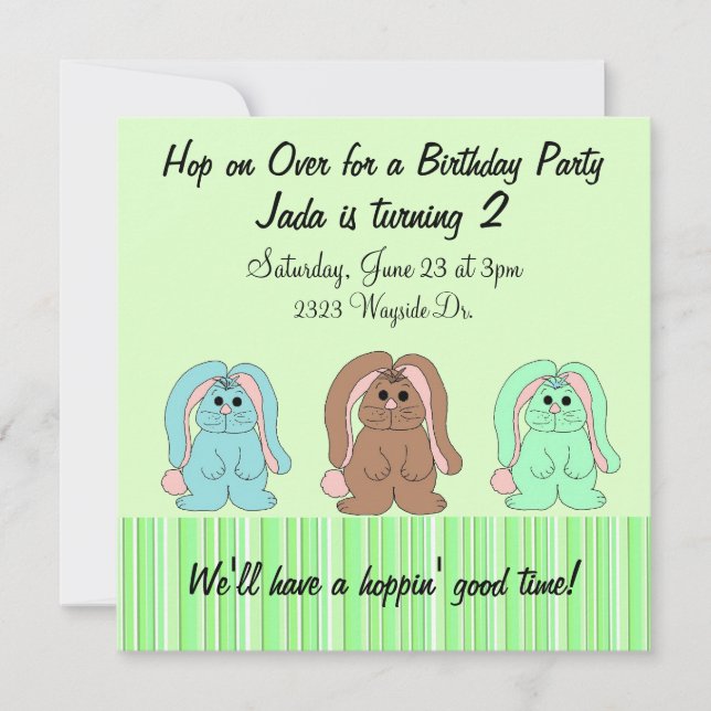 Invitation d'anniversaire de lapin doux (Devant)