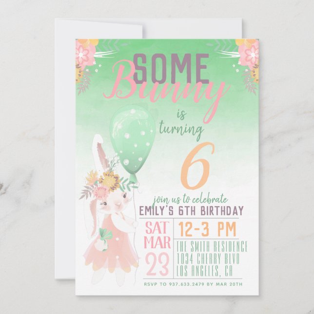 Invitation d'anniversaire de lapin mignon (Devant)
