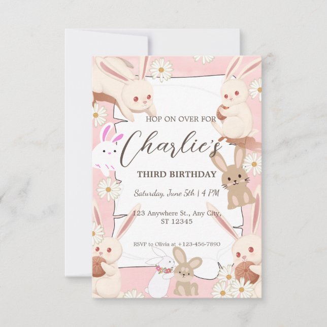 Invitation d'anniversaire de lapin pour enfant (Devant)