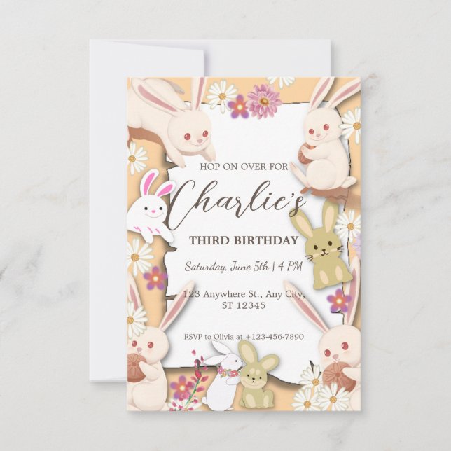 Invitation d'anniversaire de lapin pour enfant (Devant)