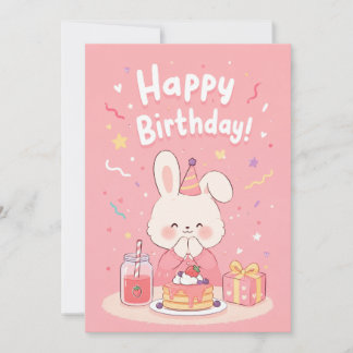 Invitation d'anniversaire de lapin rose mignon