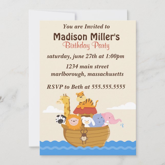 Invitation d'anniversaire de l'arc de Noé (Devant)