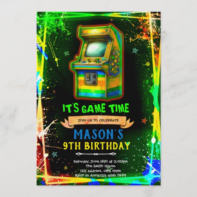 Invitation d'anniversaire de l'arcade de lueur néo (Devant)