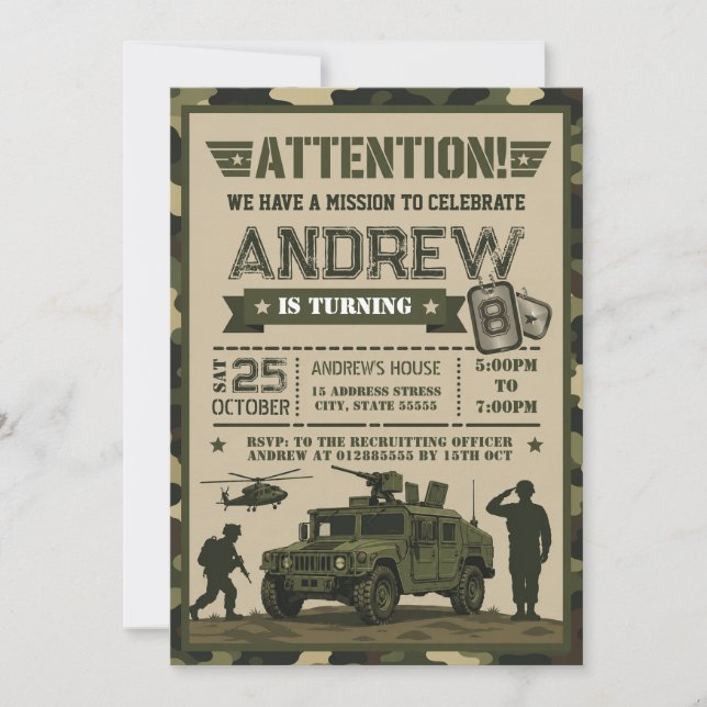 Invitation d'anniversaire de l'armée moderne perso (Devant)