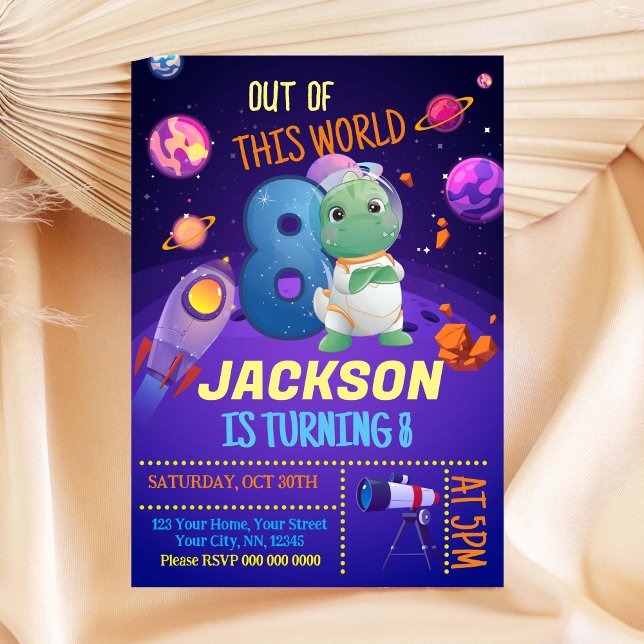 Invitation d'anniversaire de l'astronaute de Dinos (Créateur téléchargé)