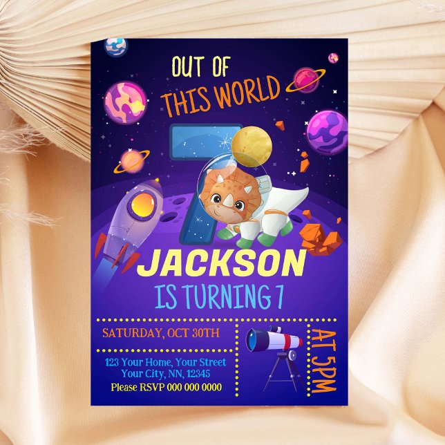 Invitation d'anniversaire de l'astronaute de Dinos (Créateur téléchargé)