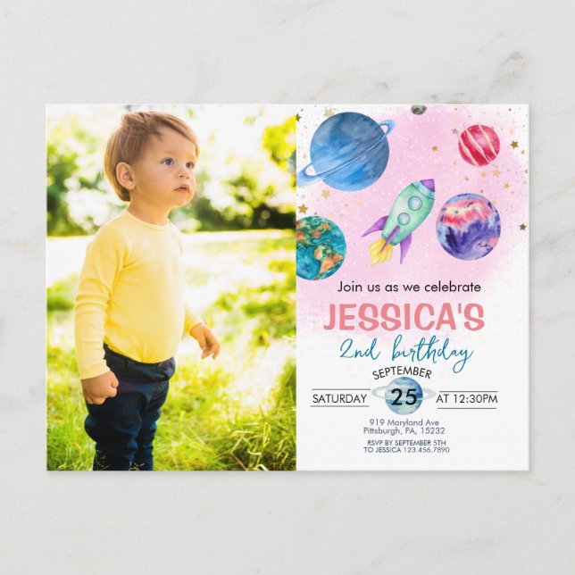 Invitation d'anniversaire de l'astronaute de la fê (Devant)