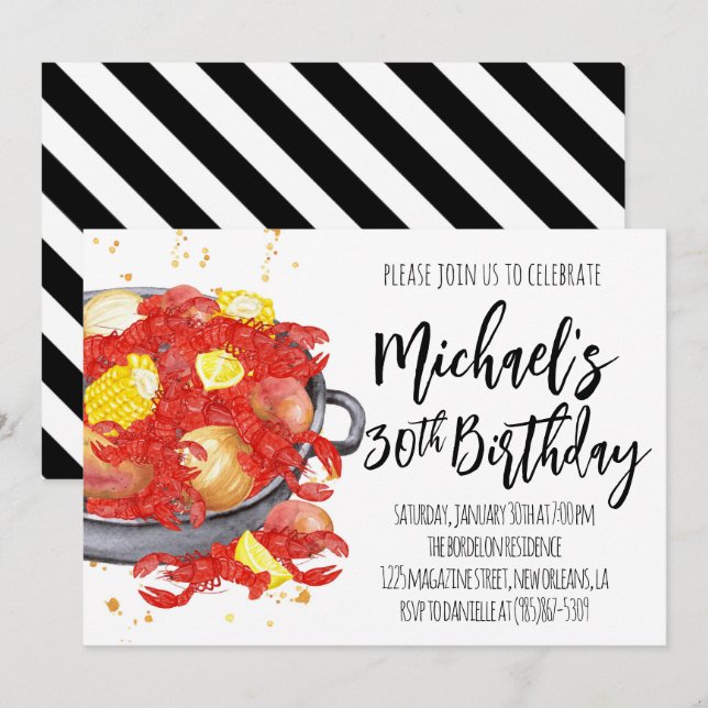 Invitation d'anniversaire de l'écrevisse (Devant / Derrière)