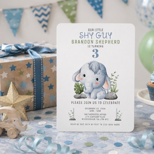 Invitation d'anniversaire de l'éléphant Timide (Créateur téléchargé)