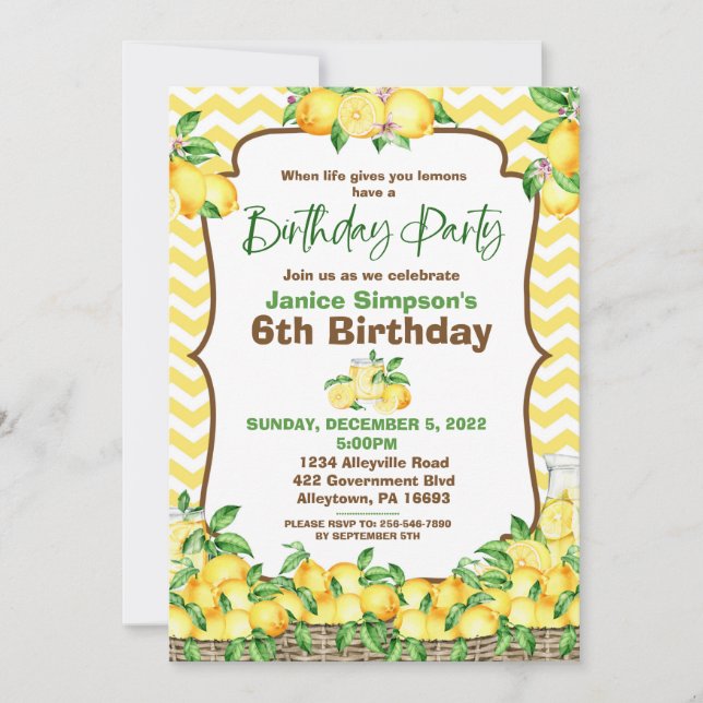 Invitation d'anniversaire de Lemon Chevron (Devant)