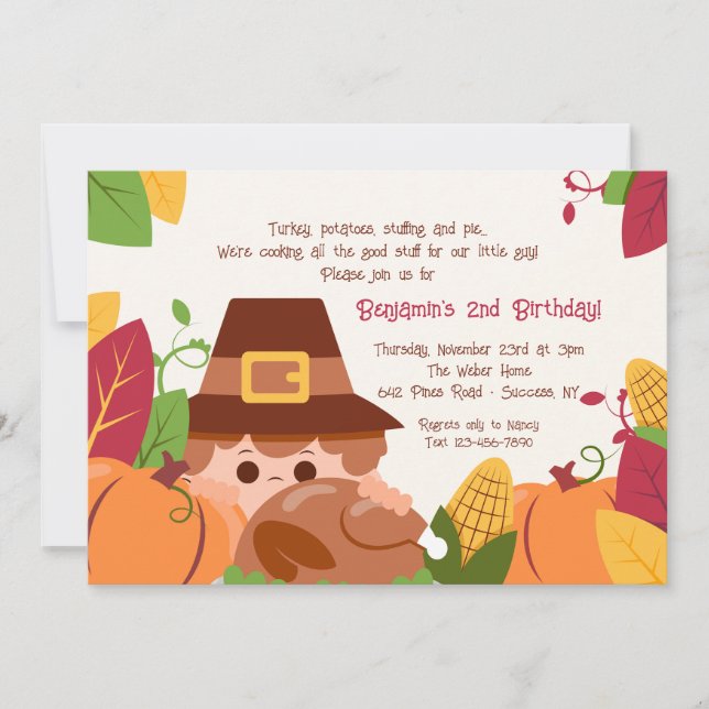 Invitation d'anniversaire de l'enfant de Thanksgiv (Devant)