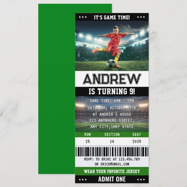 Invitation d'anniversaire de l'équipe de football  (Devant / Derrière)