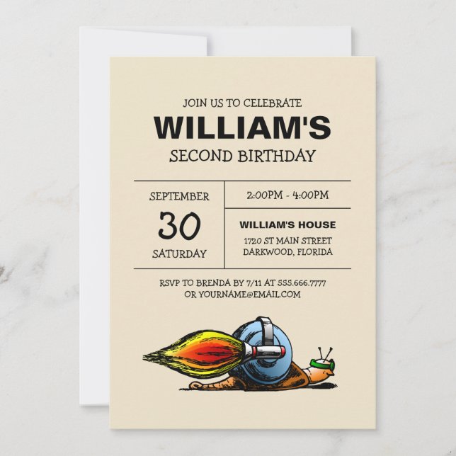 Invitation d'anniversaire de l'escargot fusée (Devant)