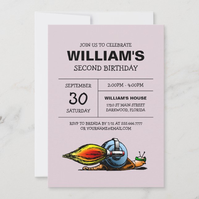 Invitation d'anniversaire de l'escargot fusée (Devant)