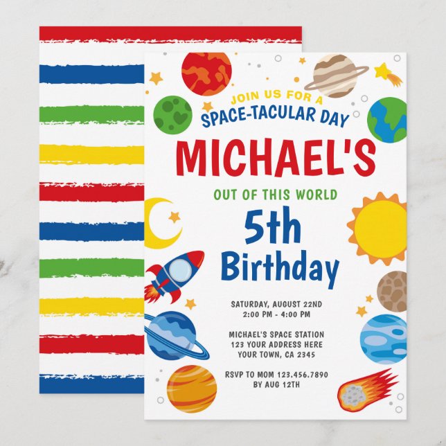 Invitation d'anniversaire de l'espace (Devant / Derrière)
