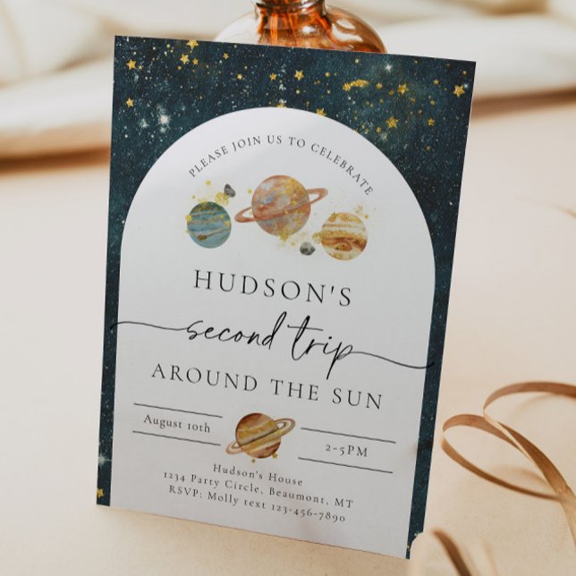 Invitation d'anniversaire de l'espace | Deuxième a (Créateur téléchargé)