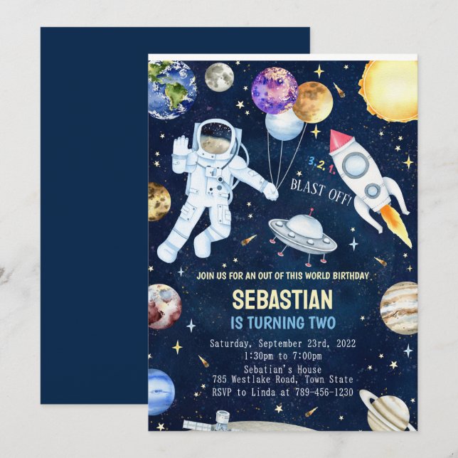 Invitation d'anniversaire de l'espace extra-atmosp (Devant / Derrière)