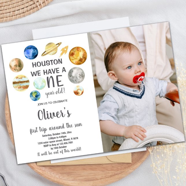 Invitation d'anniversaire de l'espace extra-atmosp (Houston Outer Space Birthday Invitations w photo)