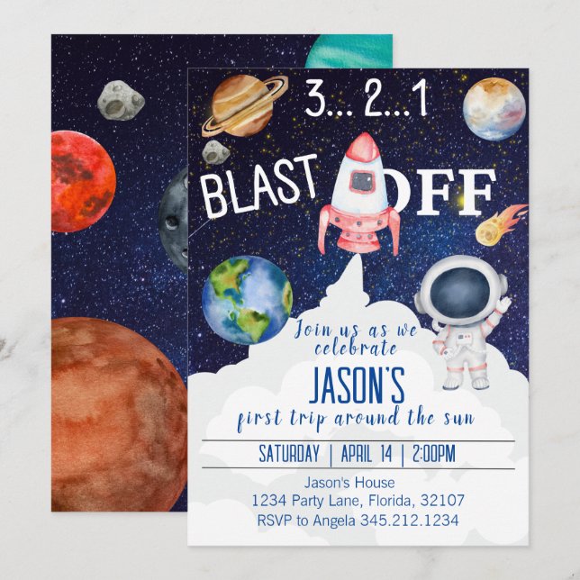 Invitation d'anniversaire de l'espace extra-atmosp (Devant / Derrière)