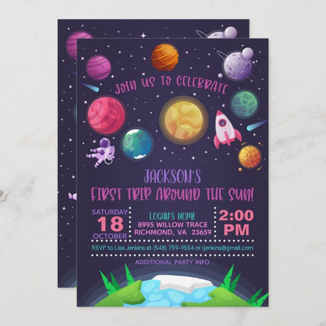 Invitation d'anniversaire de l'espace - Première f (Devant / Derrière)