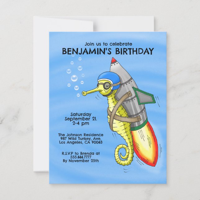 Invitation d'anniversaire de l'Hippocampe Fusée (Devant)