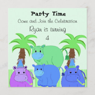 Invitation d'anniversaire de l'hippopotame de la j
