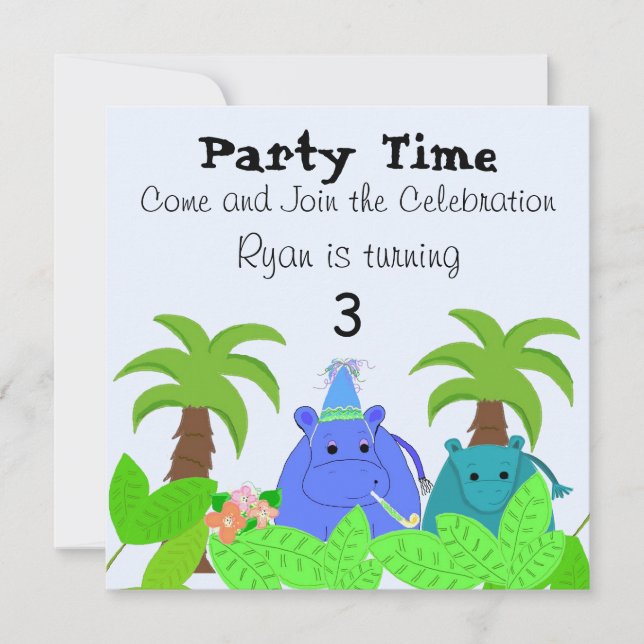 Invitation d'anniversaire de l'hippopotame de la j (Devant)