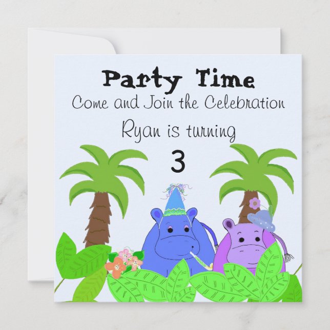 Invitation d'anniversaire de l'hippopotame de la j (Devant)