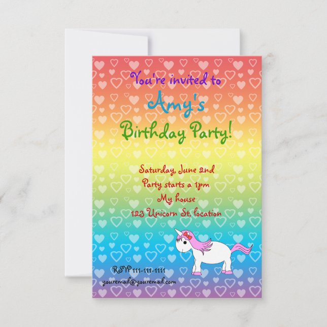 Invitation d'anniversaire de licorne (Devant)