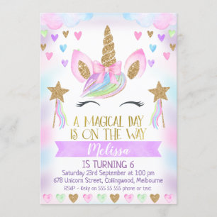 Invitation d'anniversaire de licorne avec des