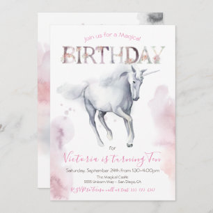 Invitation d'anniversaire de licorne d'aquarelle