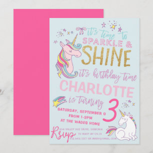 Invitation d'anniversaire de licorne de parties