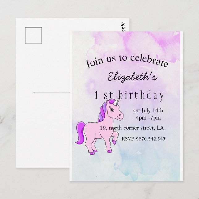 invitation d'anniversaire de licorne élégante mini (Devant / Derrière)