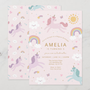Invitation d'anniversaire de licorne fantaisiste m