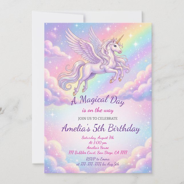 Invitation d'anniversaire de licorne Fête de licor (Devant)