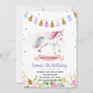 Invitation d'anniversaire de licorne magique
