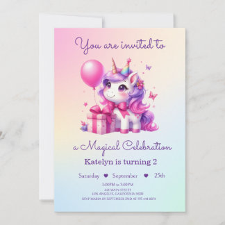 Invitation d'anniversaire de licorne magique