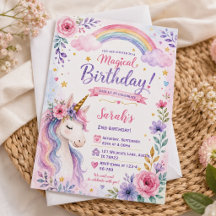 Invitation d'anniversaire de licorne magique à l'a