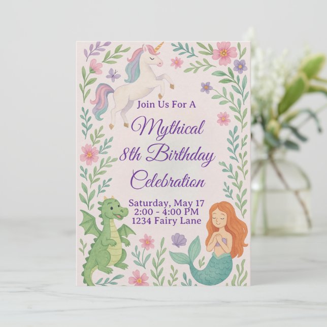 Invitation d'anniversaire de licorne mythique (Debout devant)