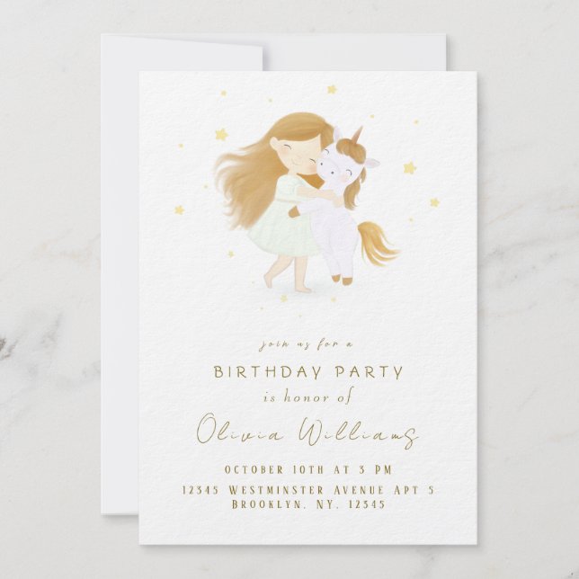 Invitation d'anniversaire de licorne personnalisée (Devant)