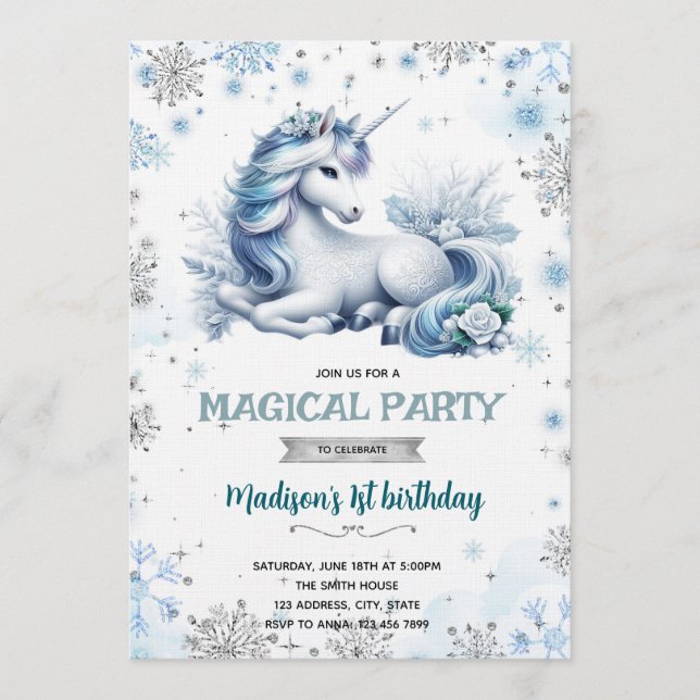 Invitation d'anniversaire de licorne princesse des (Devant)
