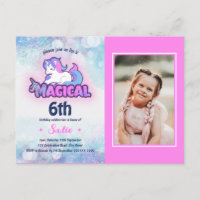 Invitation d'anniversaire de licorne rose et viole