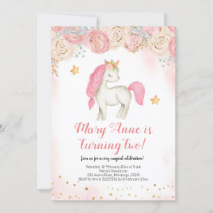 Invitation d'anniversaire de licorne rose magique