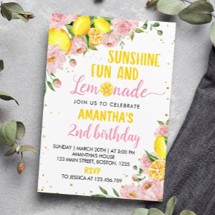 Invitation d'anniversaire de limonade florale rose