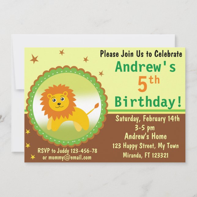 Invitation d'anniversaire de lion mignon (Devant)