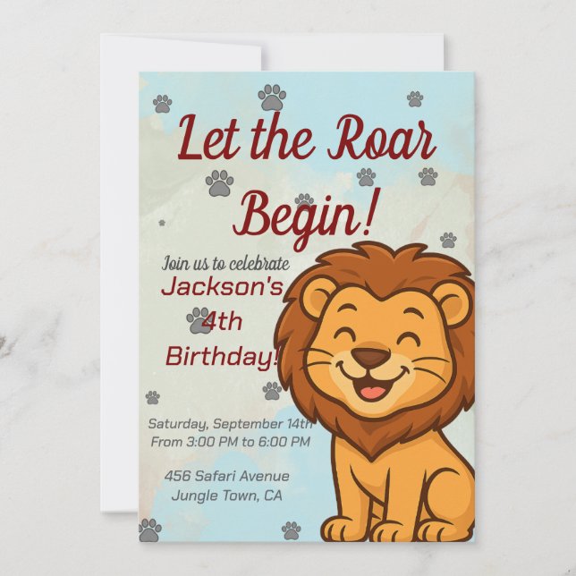 Invitation d'anniversaire de lion mignon pour les  (Devant)