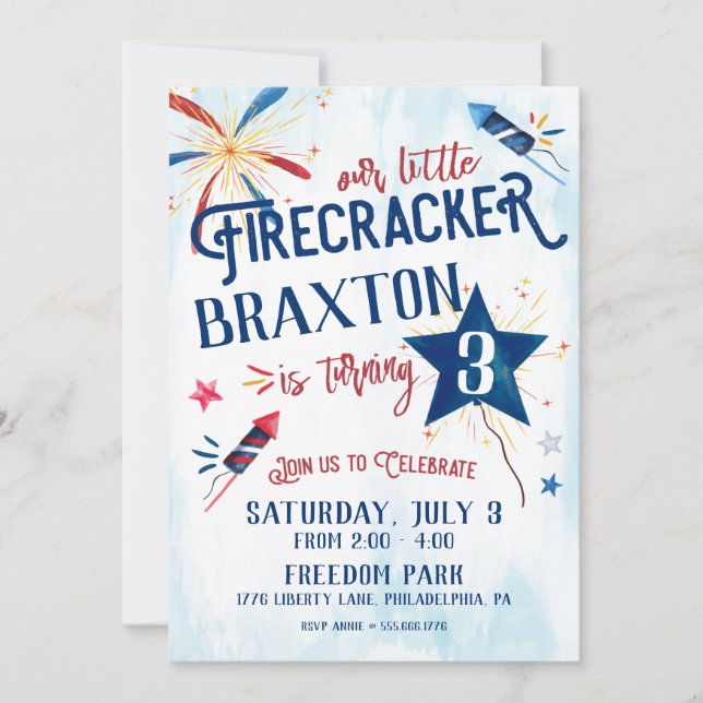 Invitation d'anniversaire de Little Firecracker (Devant)
