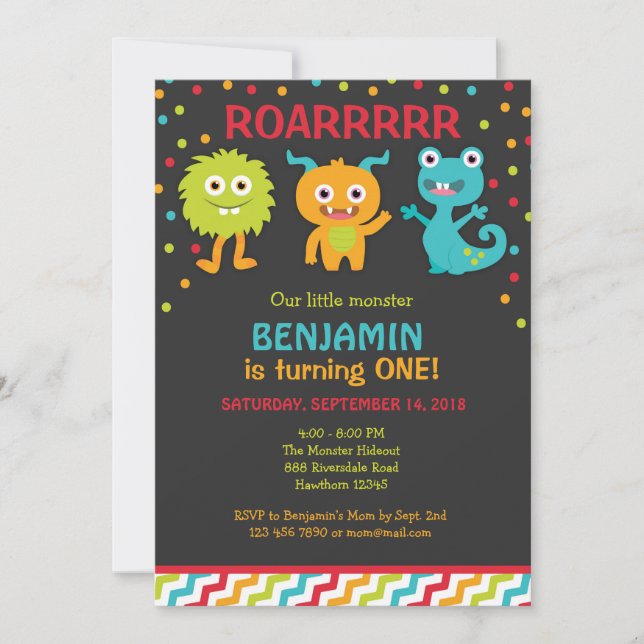 Invitation d'anniversaire de Little Monster, Invit (Devant)