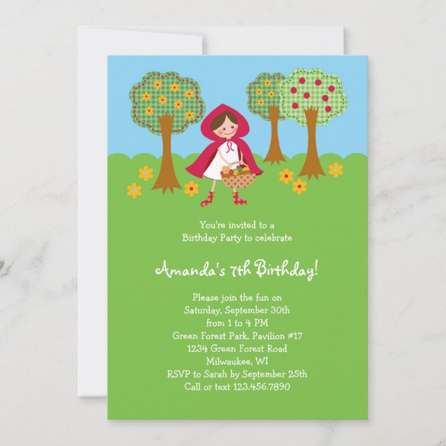 Invitation d'anniversaire de Little Red Riding Hoo (Devant)